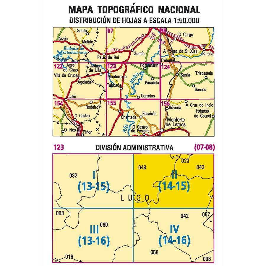 Carte topographique de l'Espagne - Portomarín, n° 0123.2 | CNIG - 1/25 000 carte pliée CNIG 