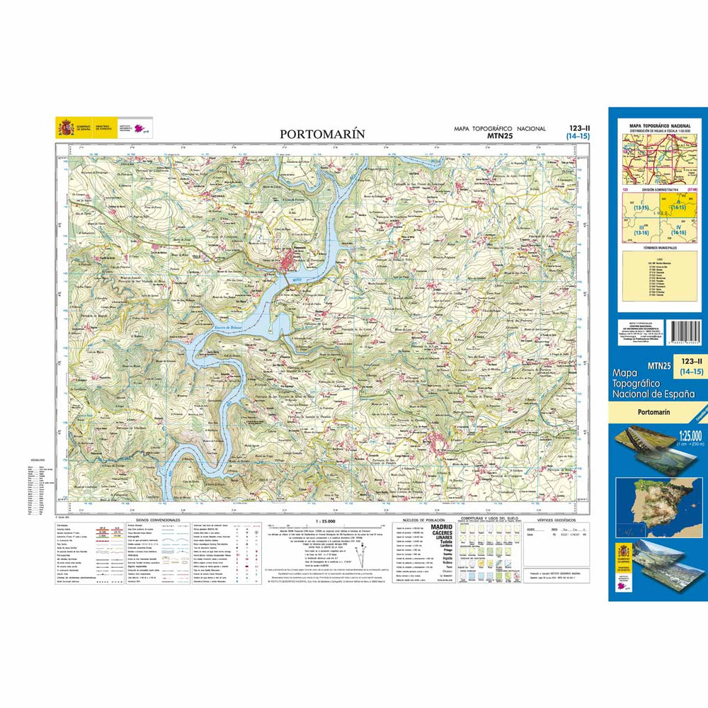 Carte topographique de l'Espagne - Portomarín, n° 0123.2 | CNIG - 1/25 000 carte pliée CNIG 