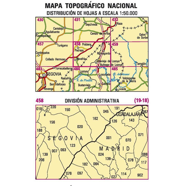 Carte topographique de l'Espagne - Prádena, n° 0458 | CNIG - 1/50 000 carte pliée CNIG 