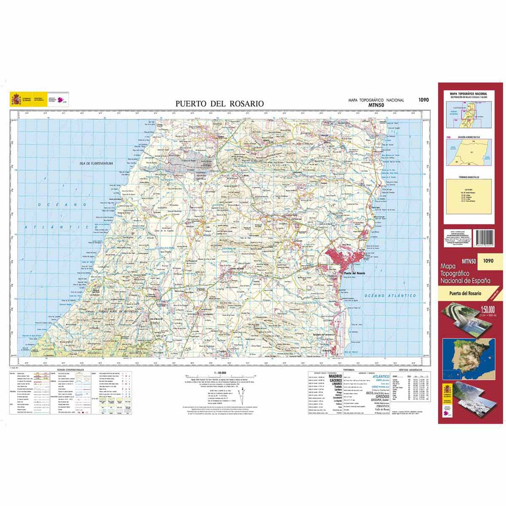 Carte topographique de l'Espagne - Puerto del Rosario (Fuerteventura), n° 1090 | CNIG - 1/50 000 carte pliée CNIG 