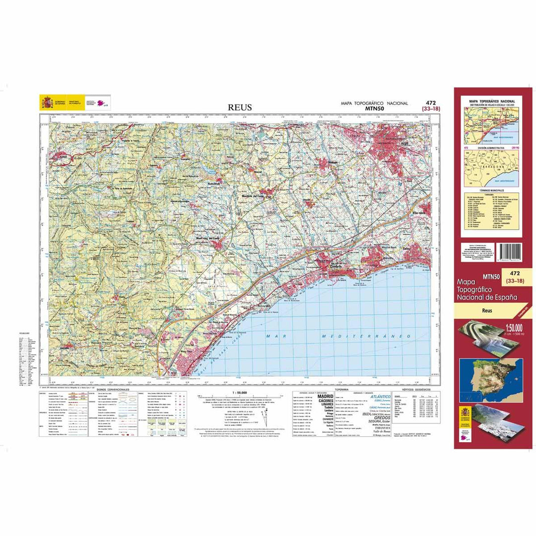 Carte topographique de l'Espagne - Reus, n° 0472 | CNIG - 1/50 000 carte pliée CNIG 