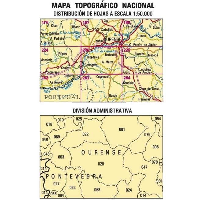 Carte topographique de l'Espagne - Ribadavia, n° 225, n° 0225 | CNIG - 1/50 000 carte pliée CNIG 