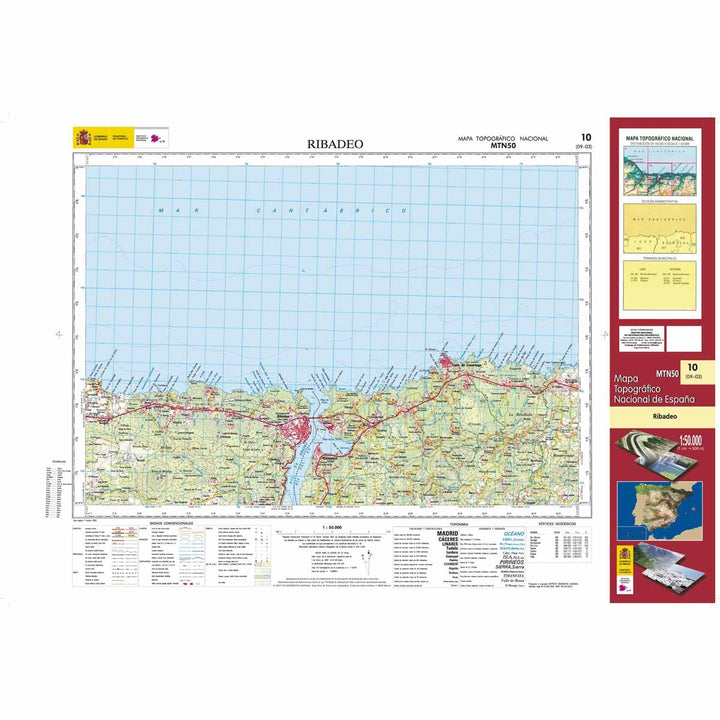 Carte topographique de l'Espagne - Ribadeo, n° 0010 | CNIG - 1/50 000 carte pliée CNIG 