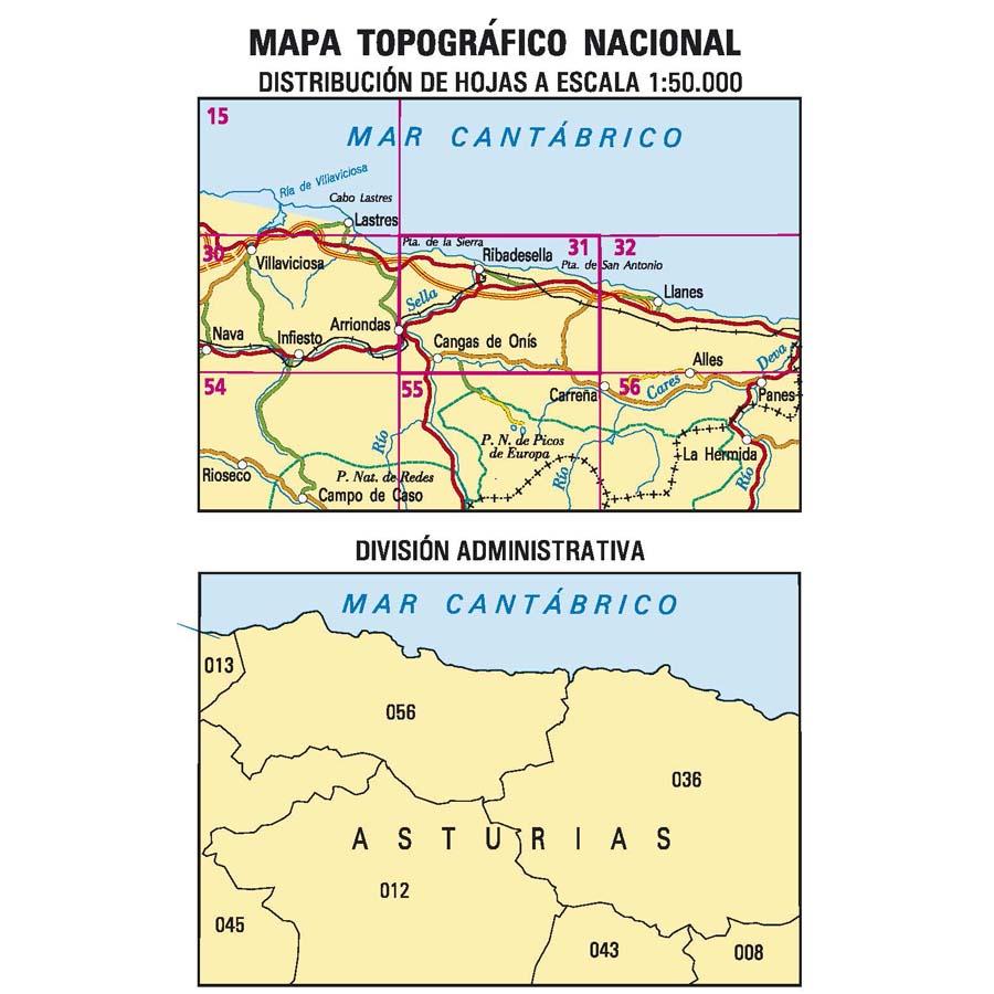 Carte topographique de l'Espagne - Ribadesella, n° 0031 | CNIG - 1/50 000 carte pliée CNIG 