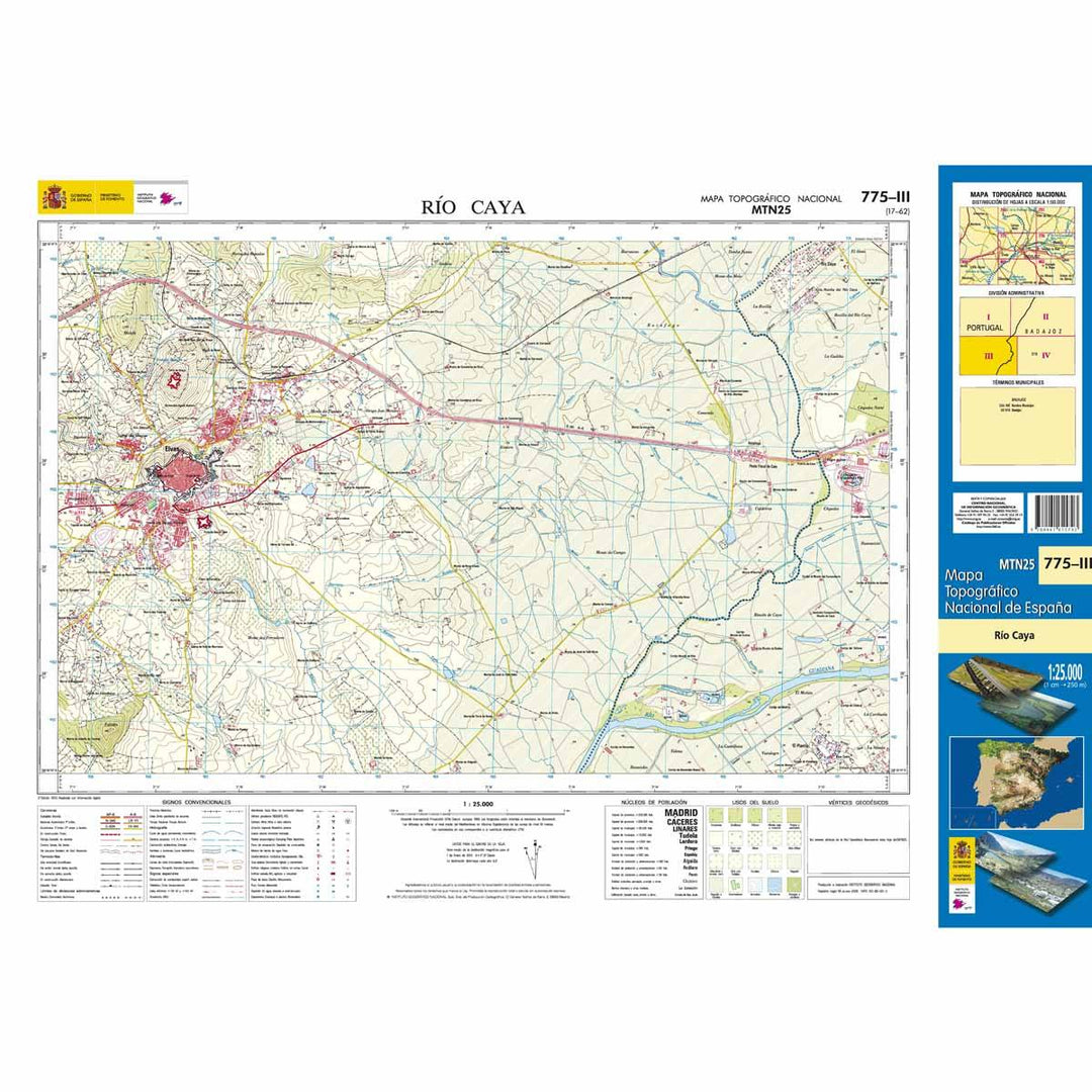 Carte topographique de l'Espagne - Río Caya, n° 0775.3 | CNIG - 1/25 000 carte pliée CNIG 