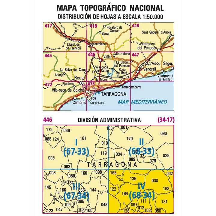 Carte topographique de l'Espagne - Roda de Berà, n° 0446.4 | CNIG - 1/25 000 carte pliée CNIG 