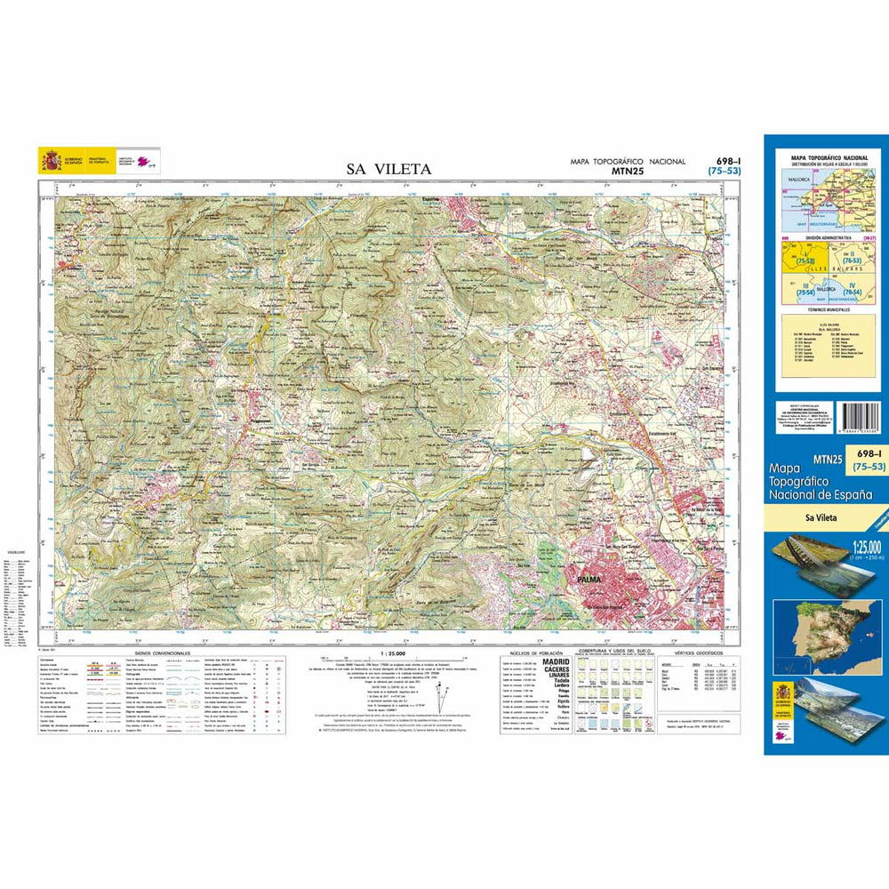 Carte topographique de l'Espagne - Sa Vileta (Mallorca), n° 0698.1 | CNIG - 1/25 000 carte pliée CNIG 