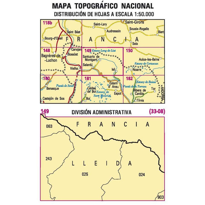 Carte topographique de l'Espagne - Salardú, n° 0149 | CNIG - 1/50 000 carte pliée CNIG 