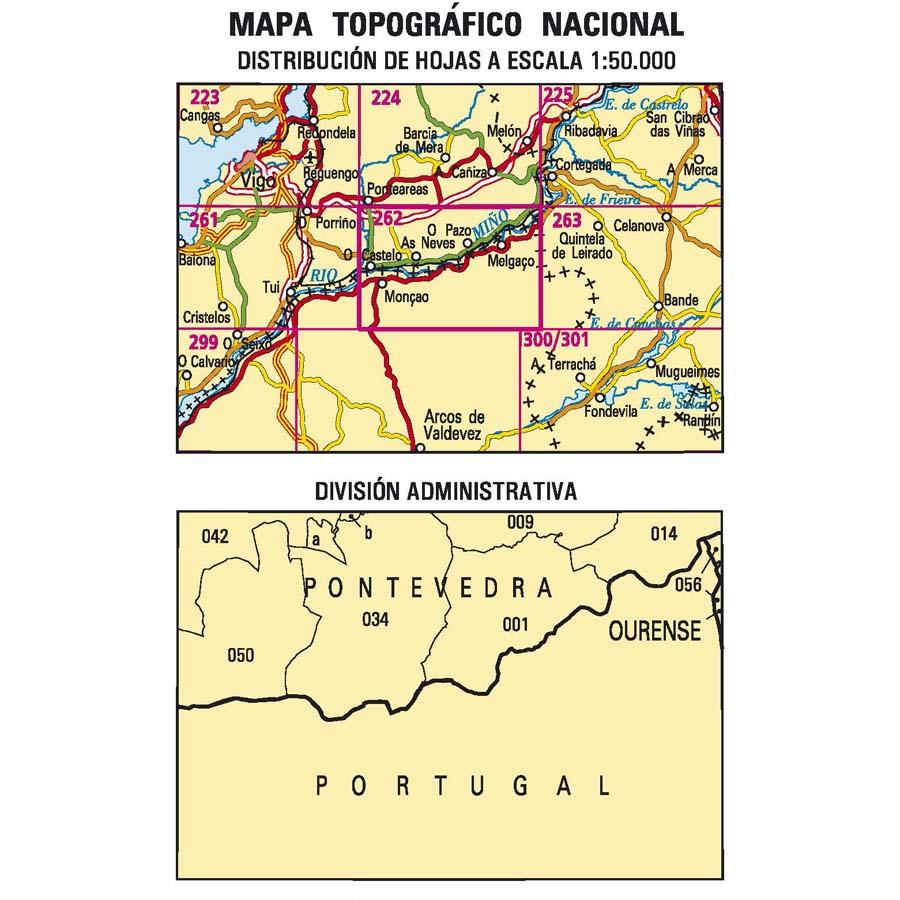 Carte topographique de l'Espagne - Salvaterra de Miño, n° 0262 | CNIG - 1/50 000 carte pliée CNIG 