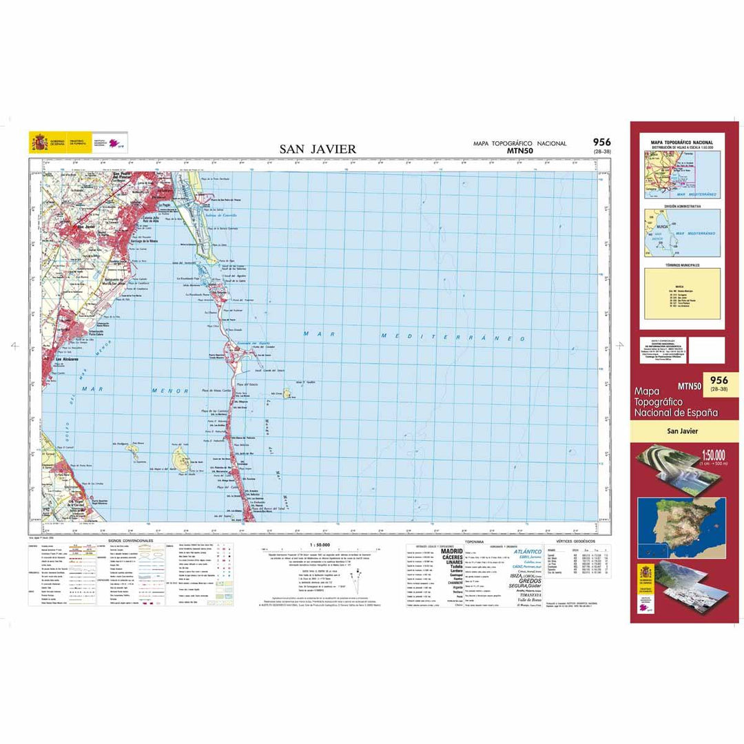 Carte topographique de l'Espagne - San Javier, n° 0956 | CNIG - 1/50 000 carte pliée CNIG 