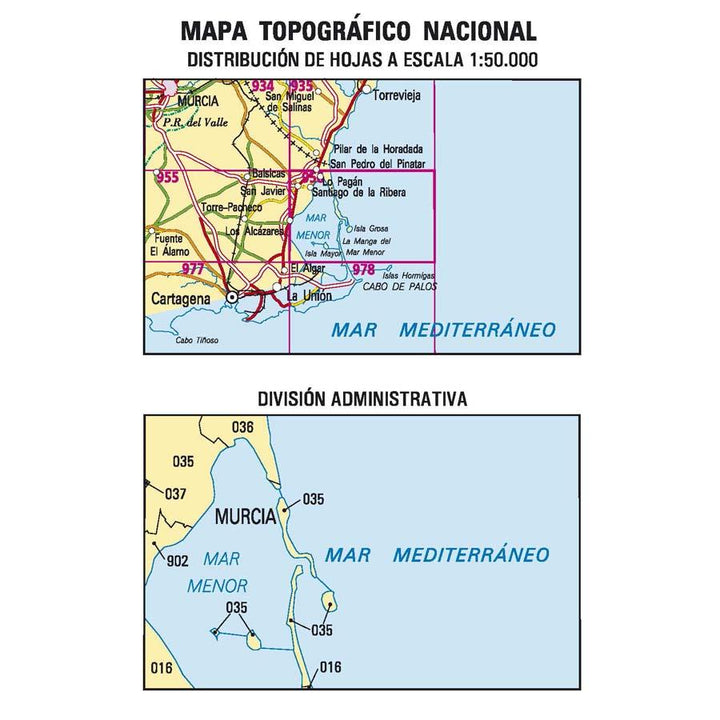 Carte topographique de l'Espagne - San Javier, n° 0956 | CNIG - 1/50 000 carte pliée CNIG 