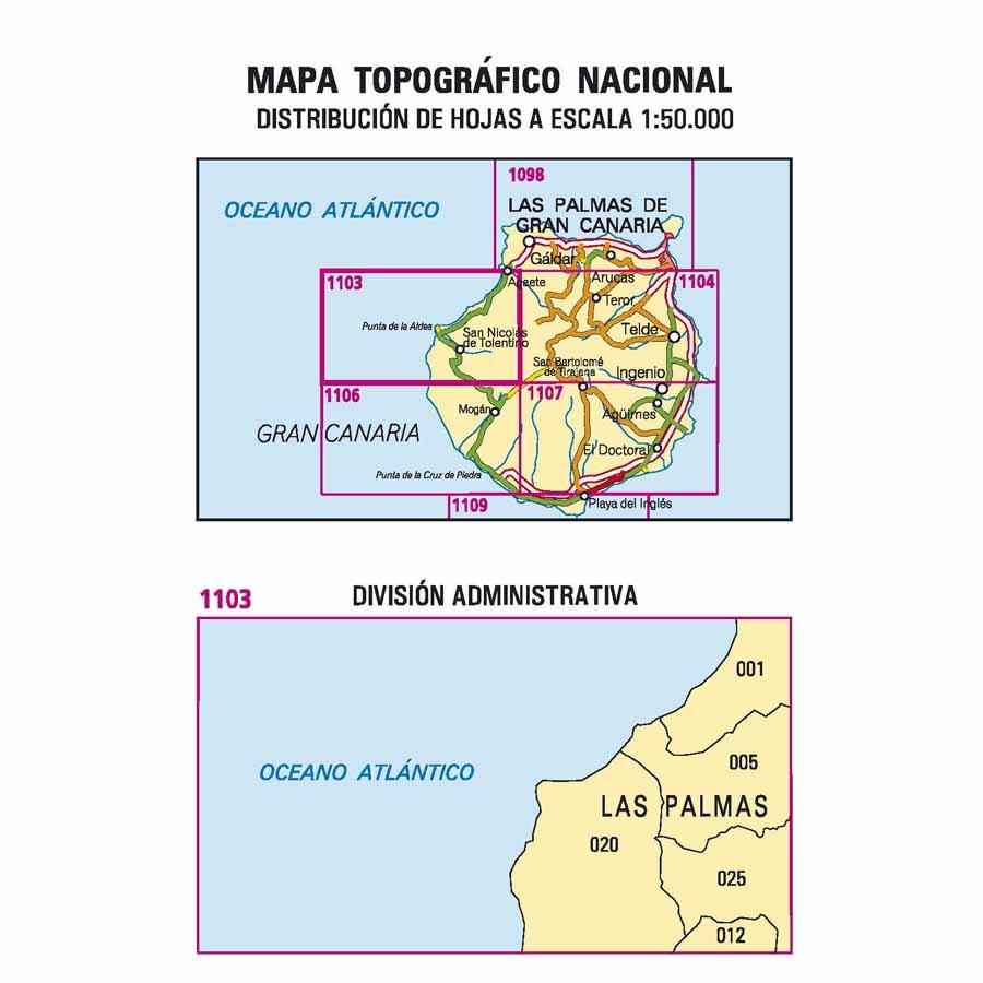 Carte topographique de l'Espagne - San Nicolás de Tolentino (Gran Canaria), n° 1103 | CNIG - 1/50 000 carte pliée CNIG 