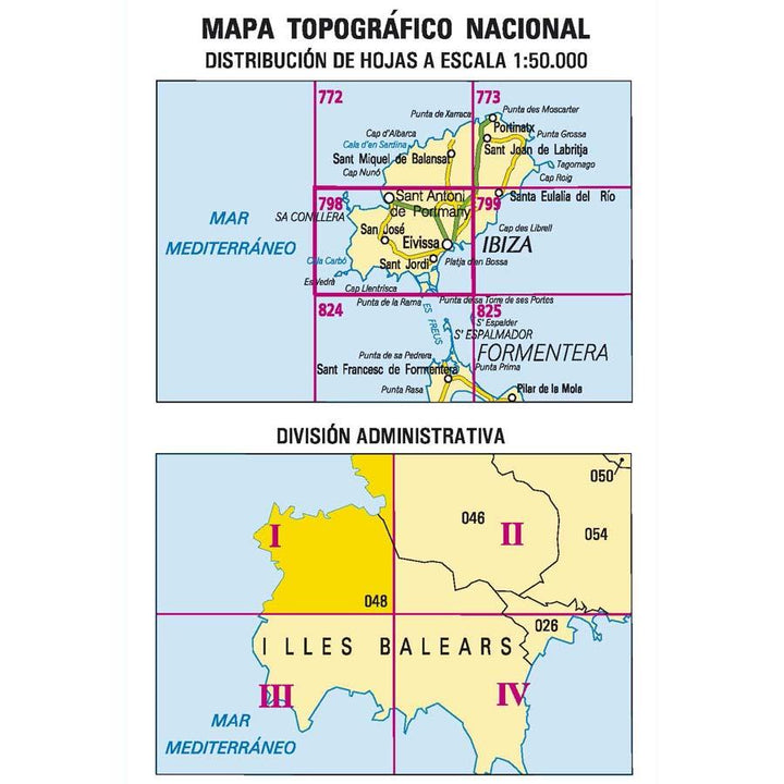 Carte topographique de l'Espagne - Sant Antoni de Portmany (Ibiza), n° 0798.1 | CNIG - 1/25 000 carte pliée CNIG 