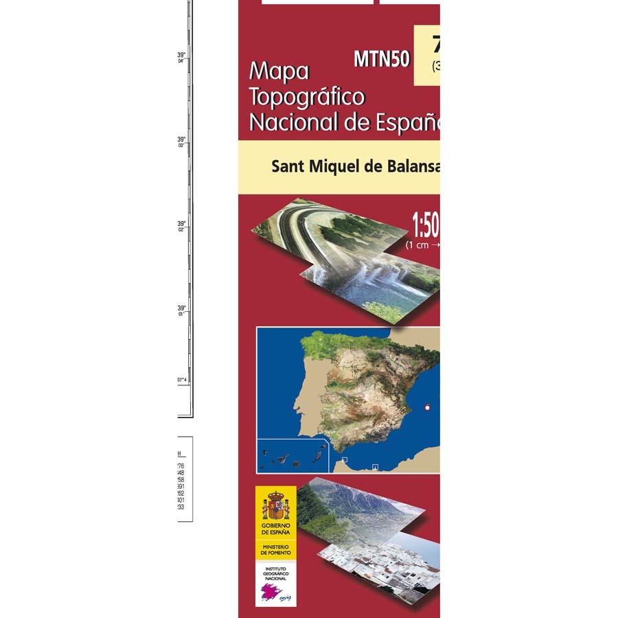 Carte topographique de l'Espagne - Sant Miquel de Balansat (Ibiza), n° 0772 | CNIG - 1/50 000 carte pliée CNIG 