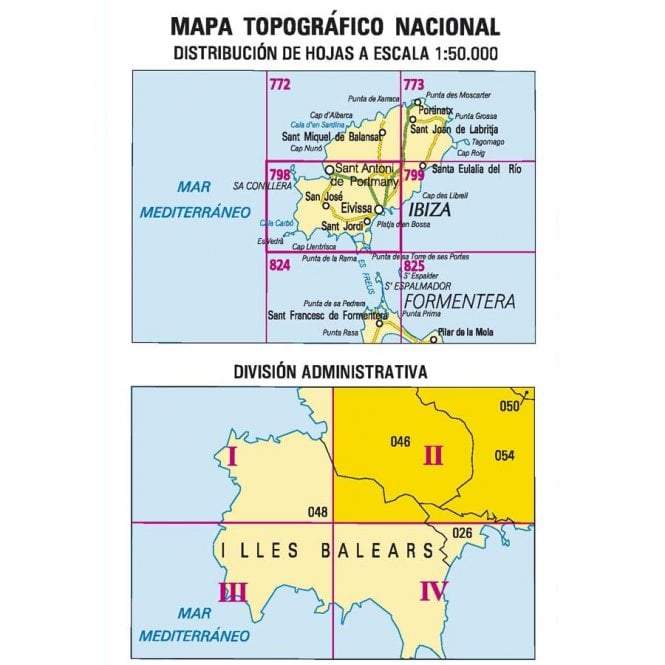 Carte topographique de l'Espagne - Sant Rafel (Ibiza), n° 0798.2 | CNIG - 1/25 000 carte pliée CNIG 
