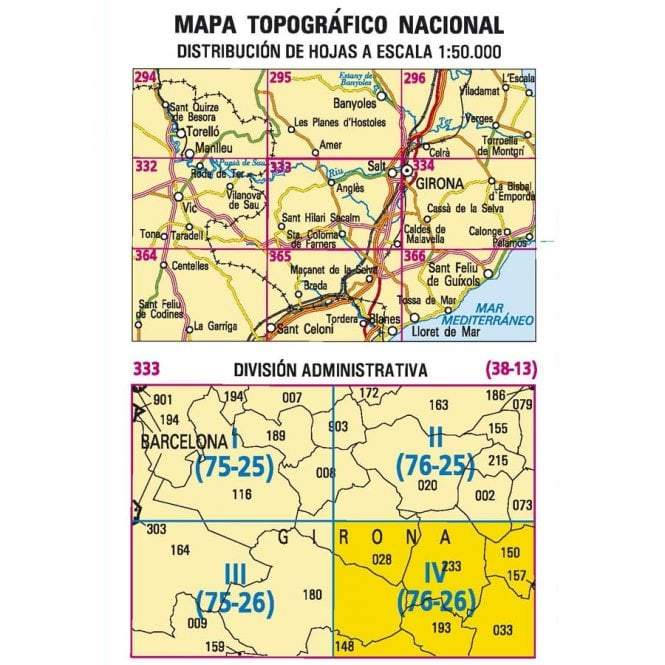 Carte topographique de l'Espagne - Santa Coloma de Farners, n° 0333.4 | CNIG - 1/25 000 carte pliée CNIG 