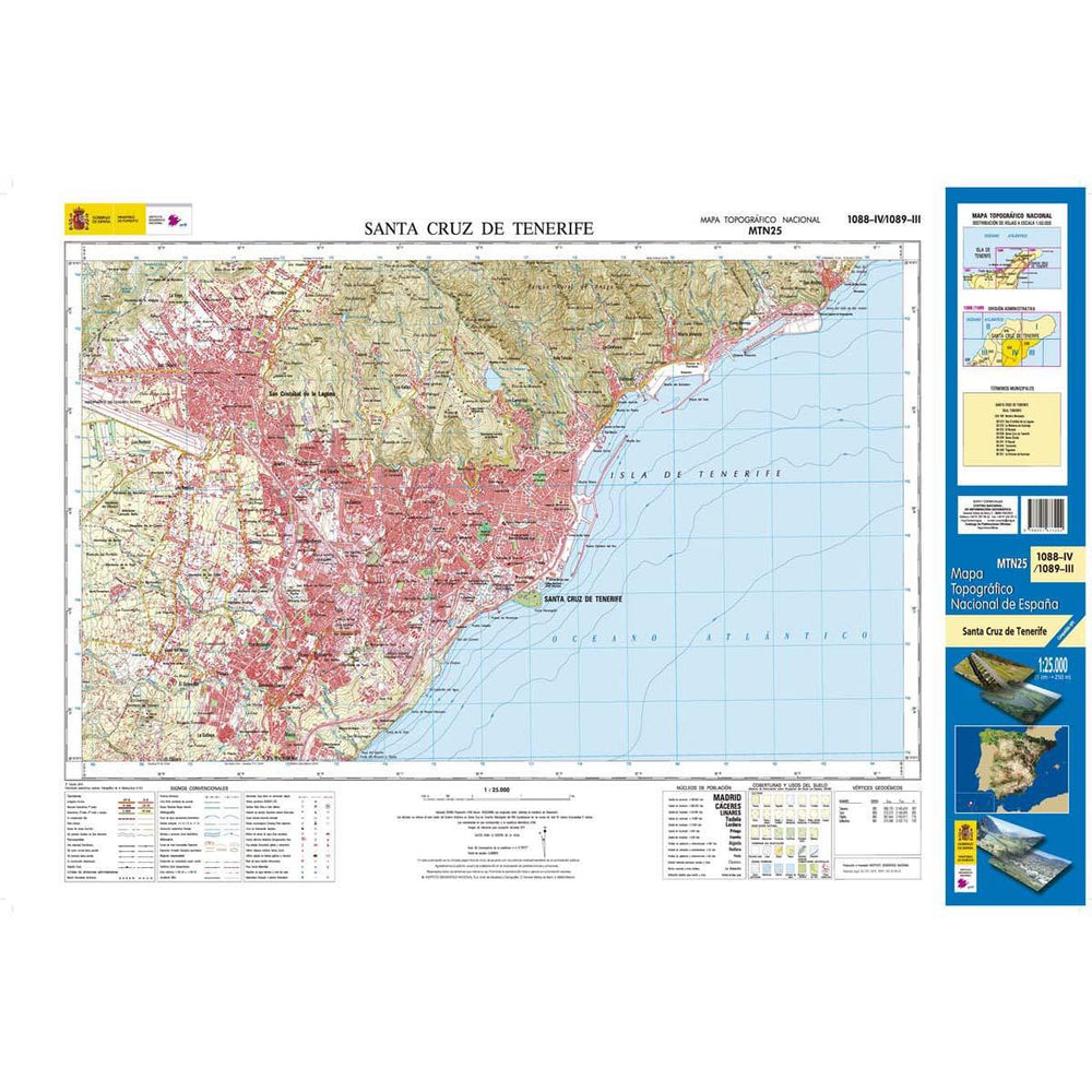 Carte topographique de l'Espagne - Santa Cruz De Tenerife (Tenerife), n° 1088.4/1089.3 | CNIG - 1/25 000 carte pliée CNIG 