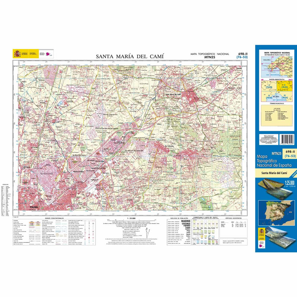 Carte topographique de l'Espagne - Santa María Del Camí (Mallorca), n° 0698.2 | CNIG - 1/25 000 carte pliée CNIG 