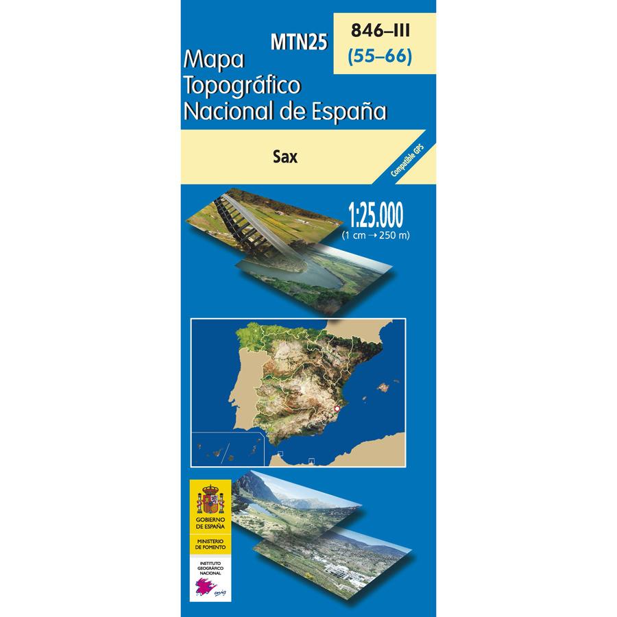 Carte topographique de l'Espagne - Sax, n° 0846.3 | CNIG - 1/25 000 carte pliée CNIG 