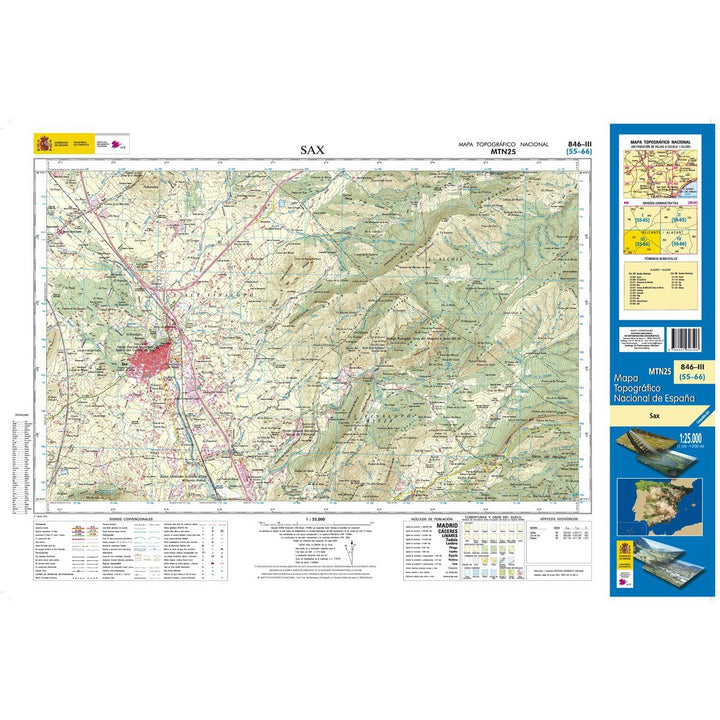 Carte topographique de l'Espagne - Sax, n° 0846.3 | CNIG - 1/25 000 carte pliée CNIG 