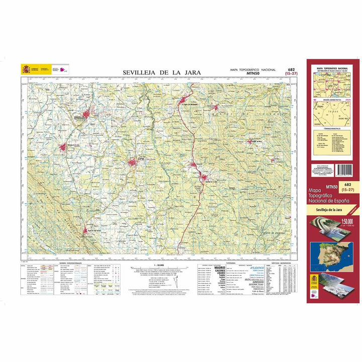 Carte topographique de l'Espagne - Sevilleja de la Jara, n° 0682 | CNIG - 1/50 000 carte pliée CNIG 