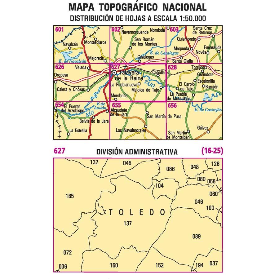 Carte topographique de l'Espagne - Talavera de la Reina, n° 0627 | CNIG - 1/50 000 carte pliée CNIG 