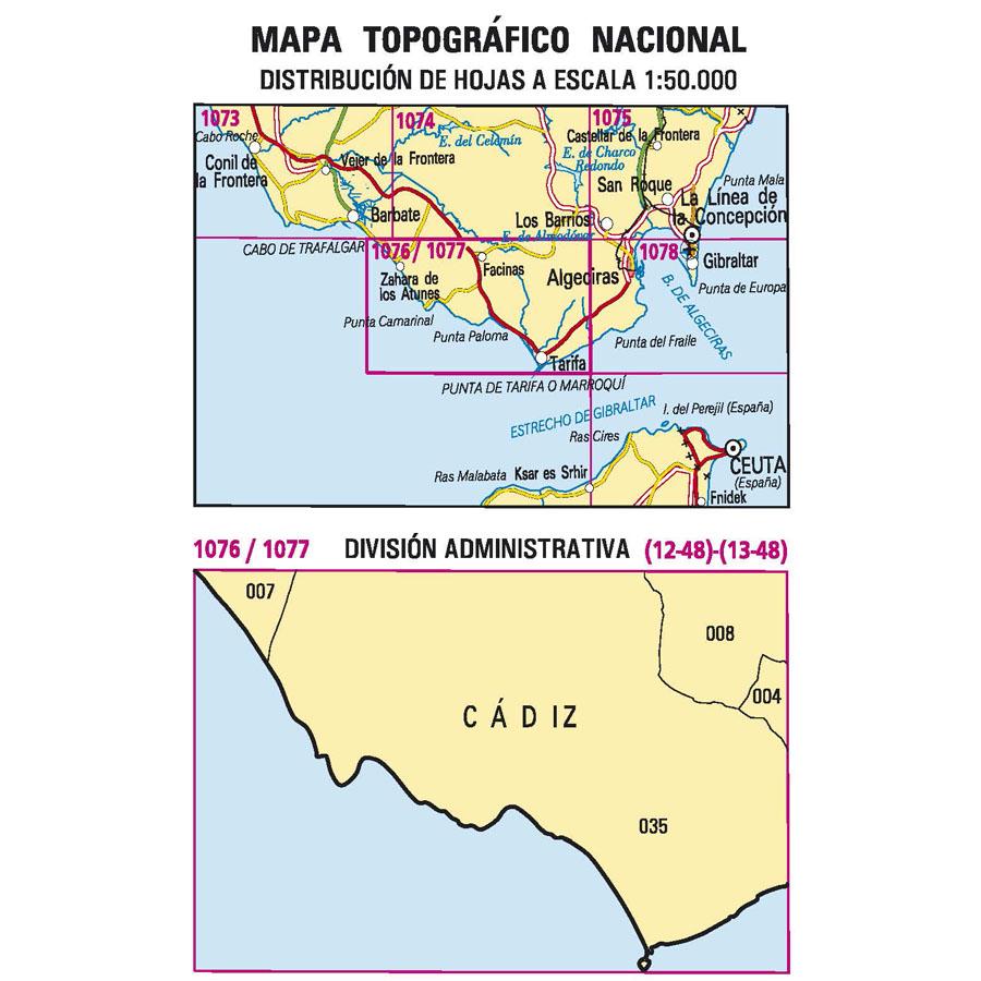 Carte topographique de l'Espagne - Tarifa, n° 1076/1077 | CNIG - 1/50 000 carte pliée CNIG 