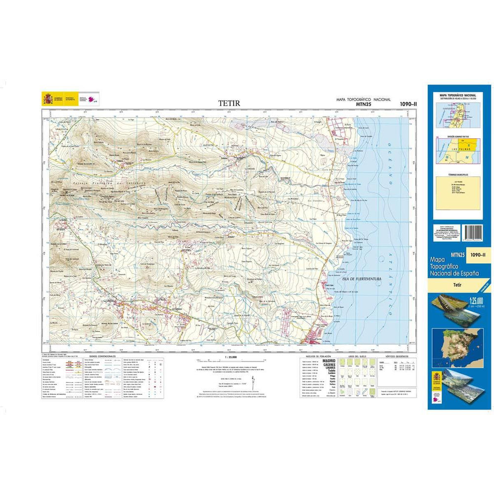 Carte topographique de l'Espagne - Tetir (Fuerteventura), n° 1090.2 | CNIG - 1/25 000 carte pliée CNIG 