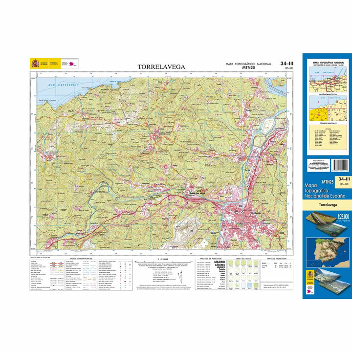 Carte topographique de l'Espagne - Torrelavega, n° 0034.3 | CNIG - 1/25 000 carte pliée CNIG 