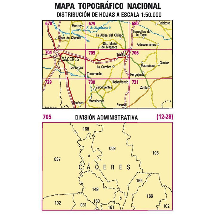 Carte topographique de l'Espagne - Trujillo, n° 0705 | CNIG - 1/50 000 carte pliée CNIG 