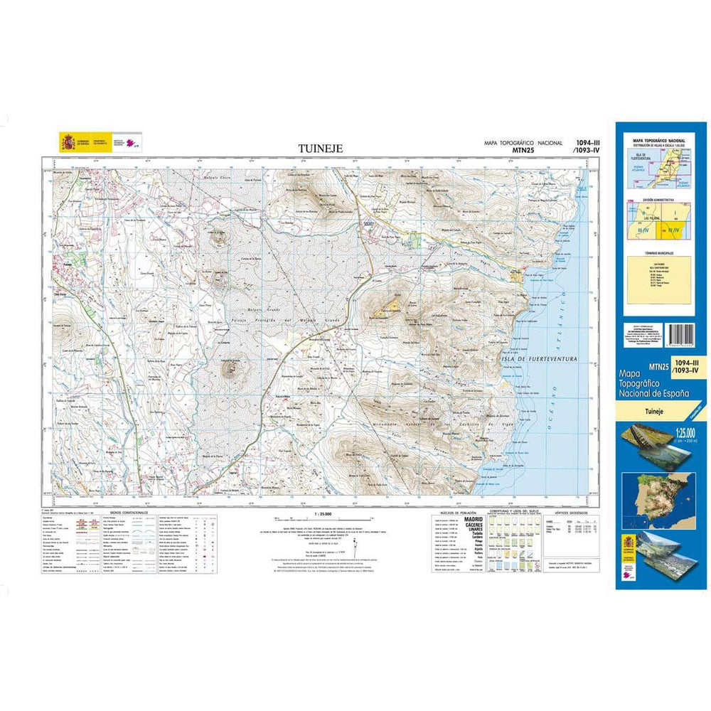 Carte topographique de l'Espagne - Tuineje (Fuerteventura), n° 1094.3/1093.4 | CNIG - 1/25 000 carte pliée CNIG 
