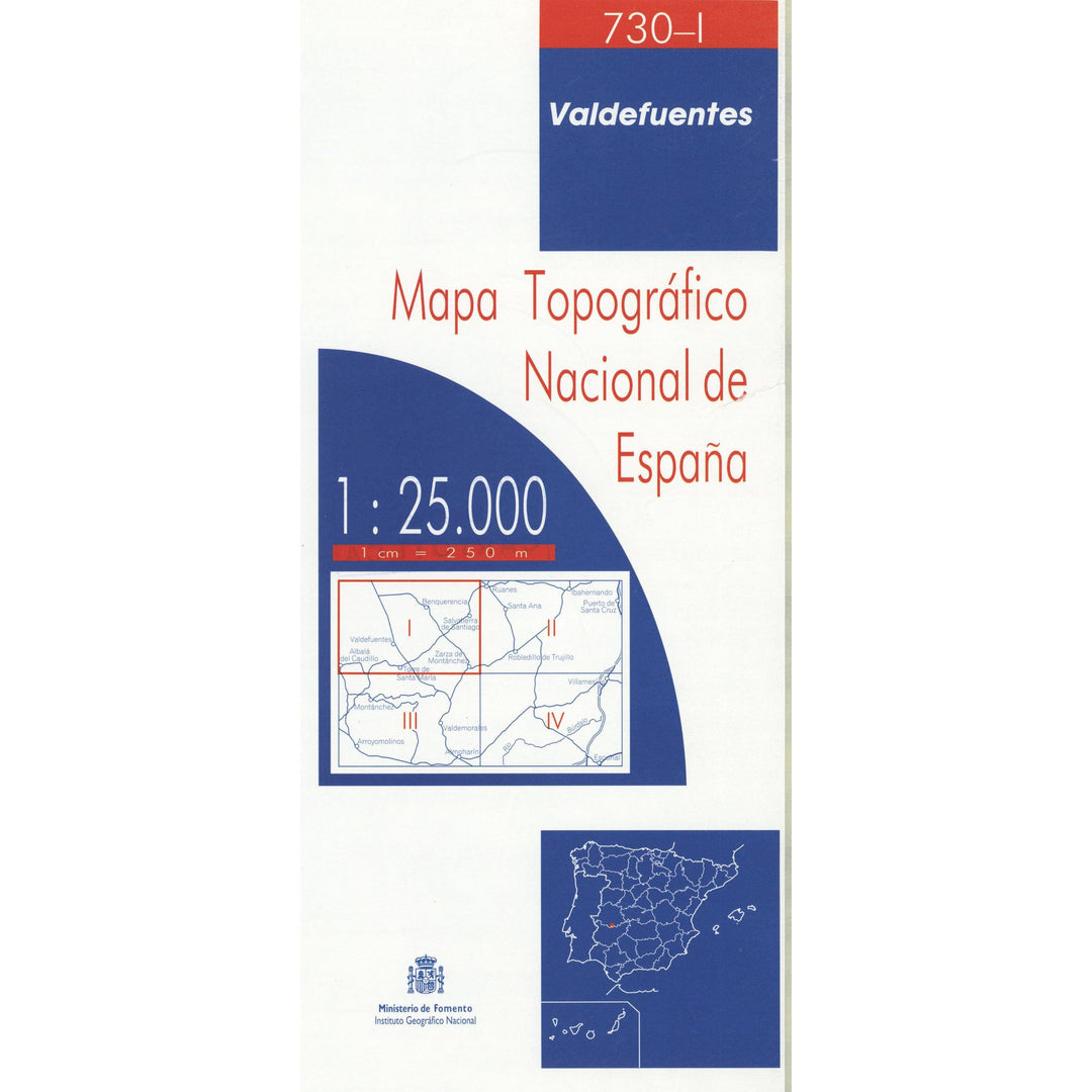 Carte topographique de l'Espagne - Valdefuentes, n° 0730.1 | CNIG - 1/25 000 carte pliée CNIG 