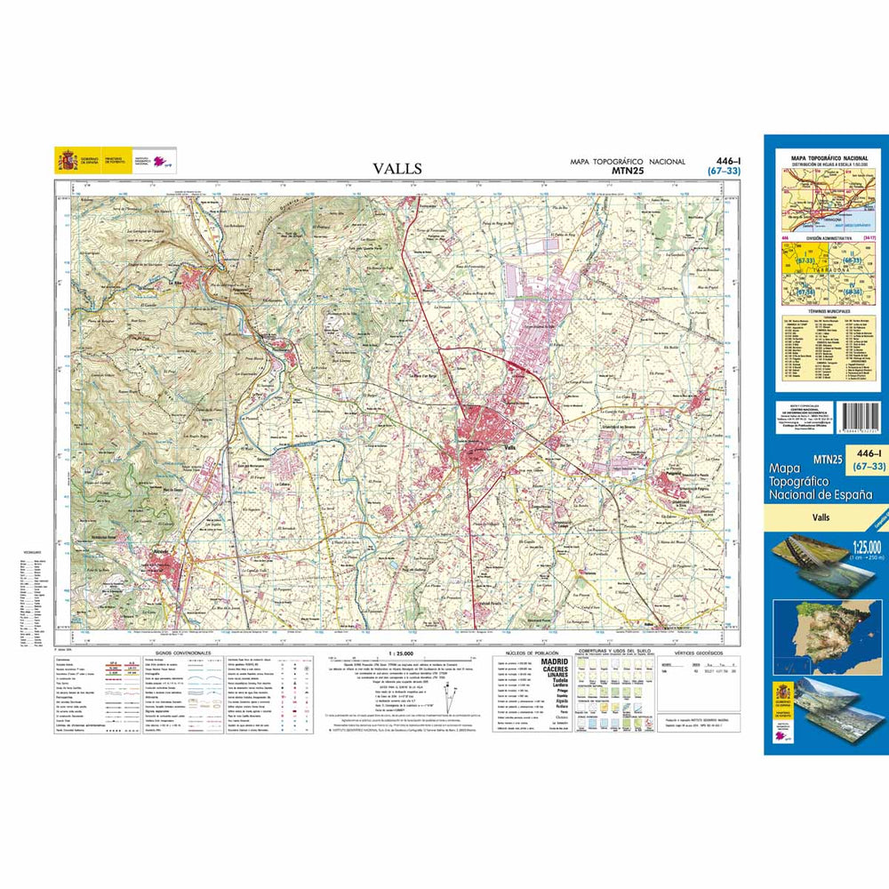 Carte topographique de l'Espagne - Valls, n° 0446.1 | CNIG - 1/25 000 carte pliée CNIG 