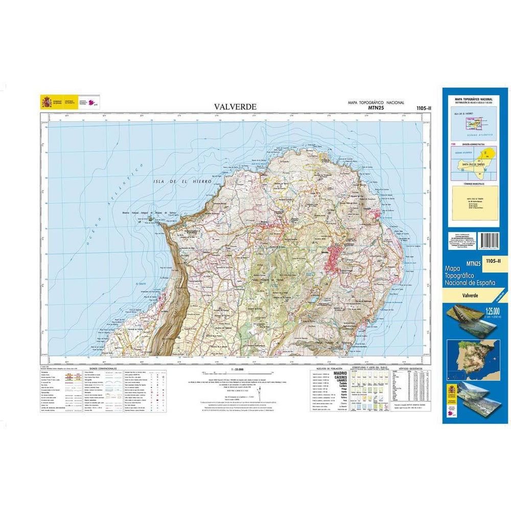 Carte topographique de l'Espagne - Valverde (El Hierro), n° 1105.2 | CNIG - 1/25 000 carte pliée CNIG 