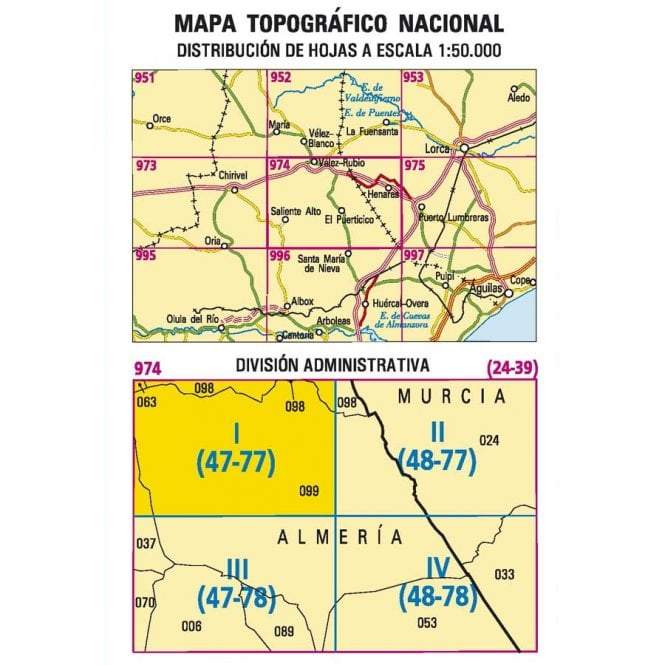 Carte topographique de l'Espagne - Vélez-Rubio, n° 0974.1 | CNIG - 1/25 000 carte pliée CNIG 