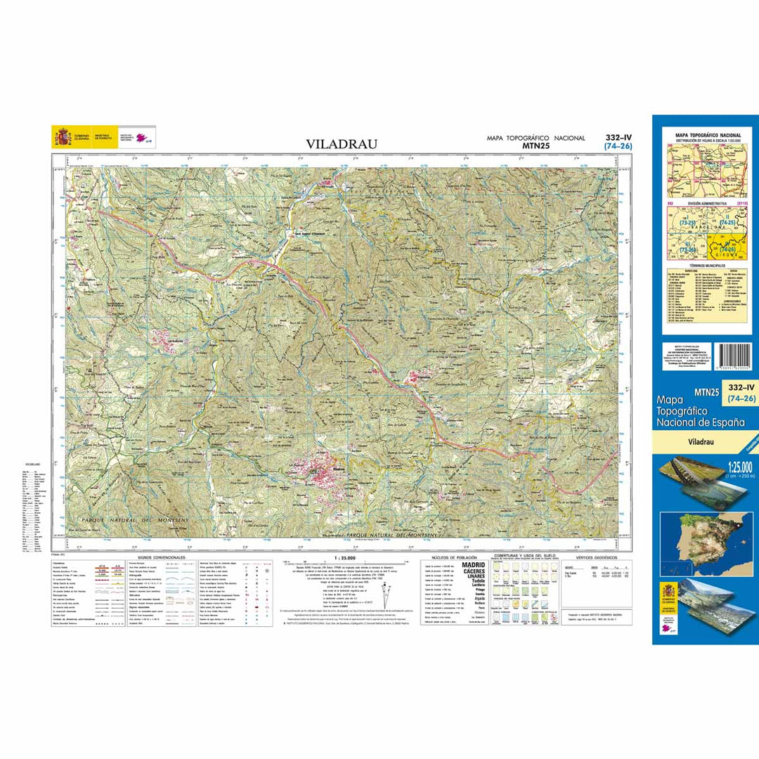 Carte topographique de l'Espagne - Viladrau, n° 0332.4 | CNIG - 1/25 000 carte pliée CNIG 