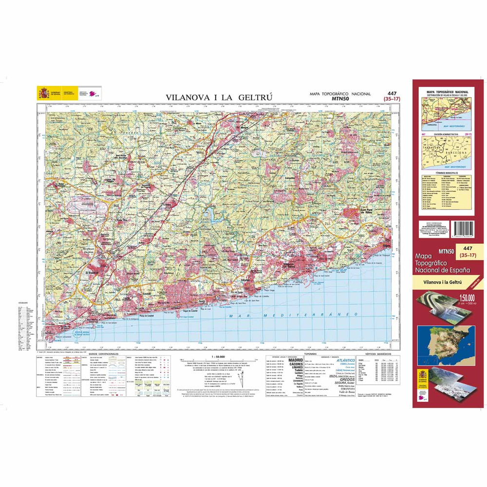 Carte topographique de l'Espagne - Vilanova I La Geltrú, n° 0447 | CNIG - 1/50 000 carte pliée CNIG 