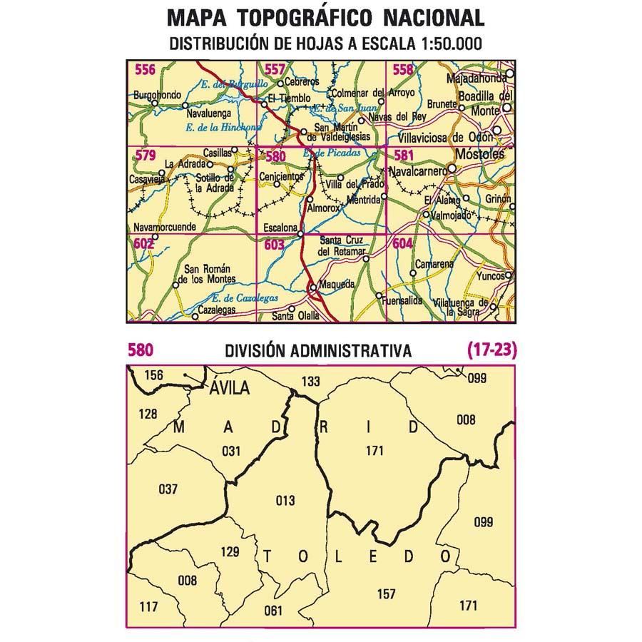 Carte topographique de l'Espagne - Villa del Prado, n° 0580 | CNIG - 1/50 000 carte pliée CNIG 