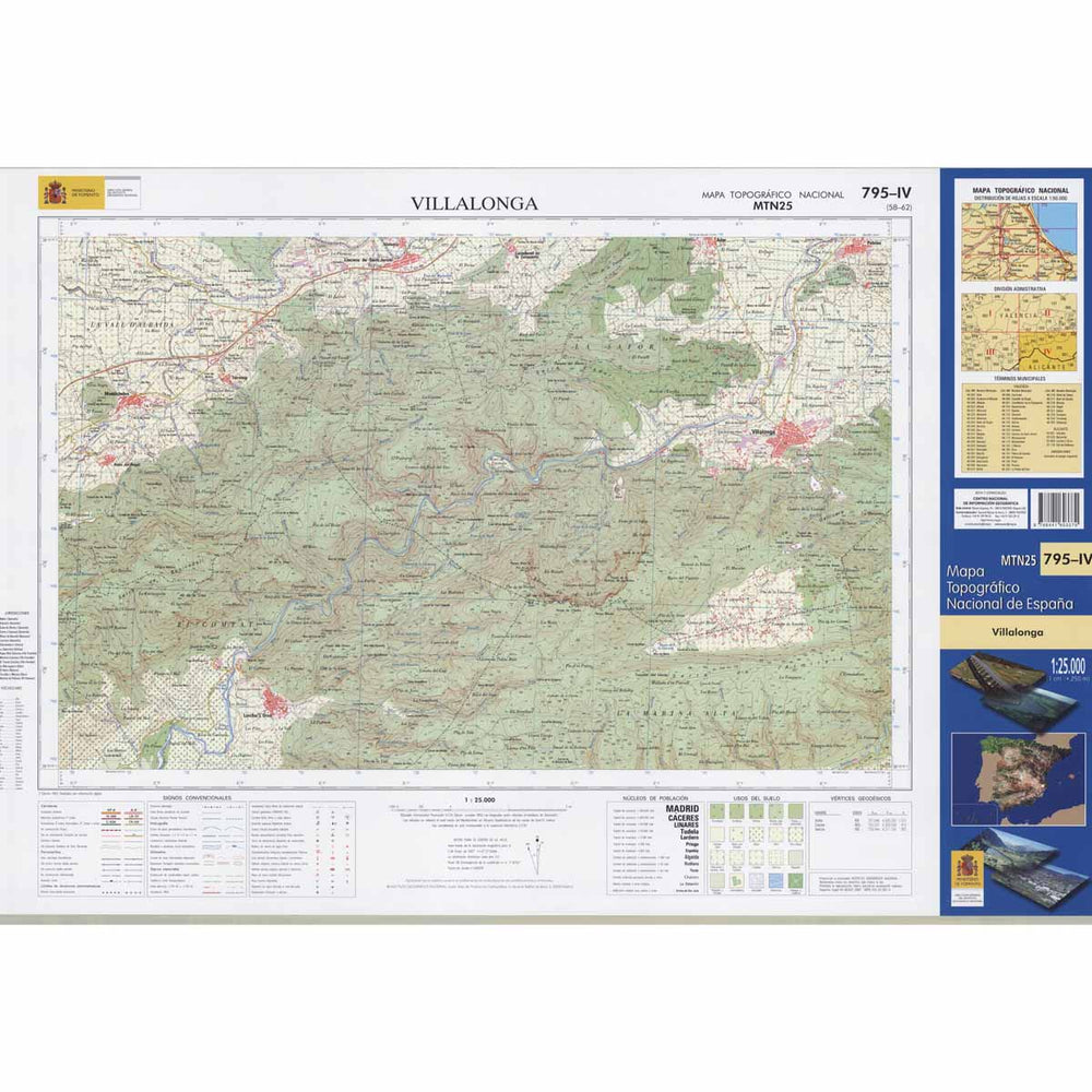 Carte topographique de l'Espagne - Villalonga, n° 0795.4 | CNIG - 1/25 000 carte pliée CNIG 