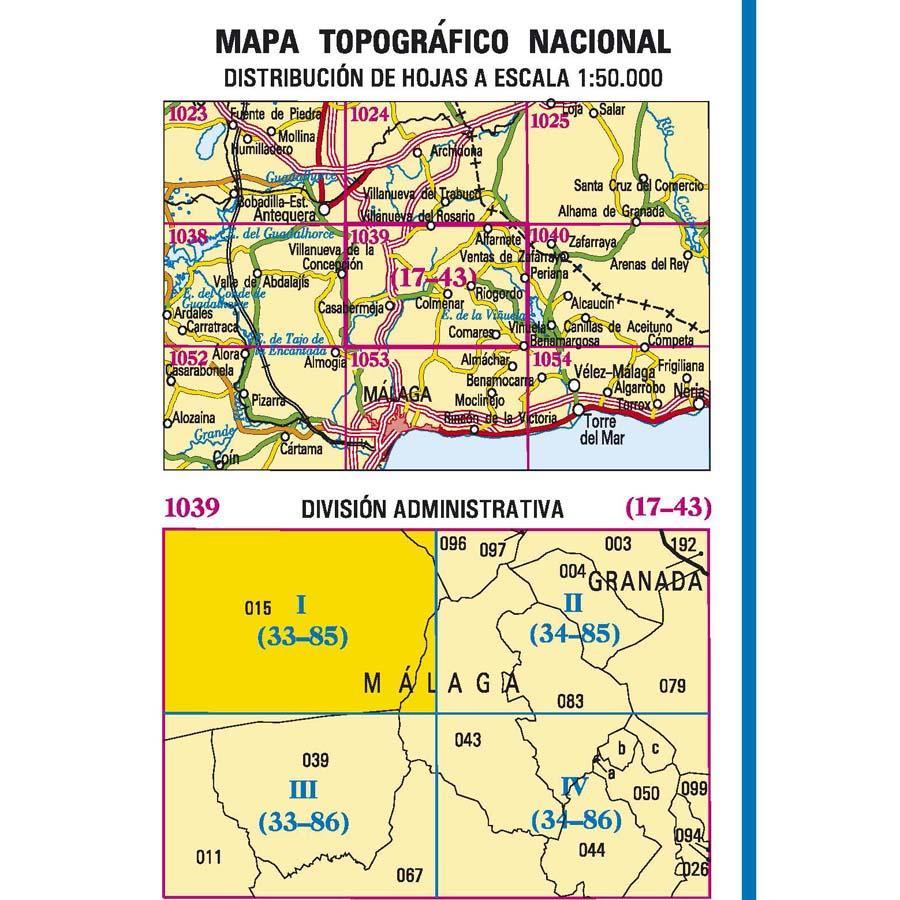 Carte topographique de l'Espagne - Villanueva del Rosario, n° 1039.1 | CNIG - 1/25 000 carte pliée CNIG 