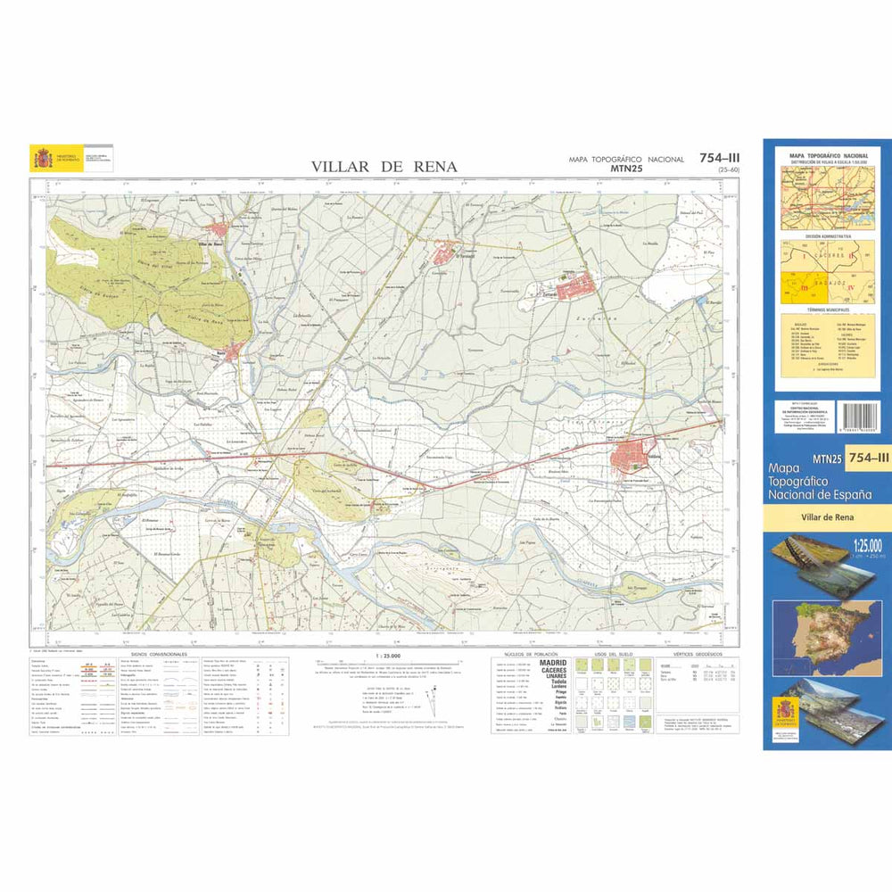 Carte topographique de l'Espagne - Villar de Rena, n° 0754.3 | CNIG - 1/25 000 carte pliée CNIG 