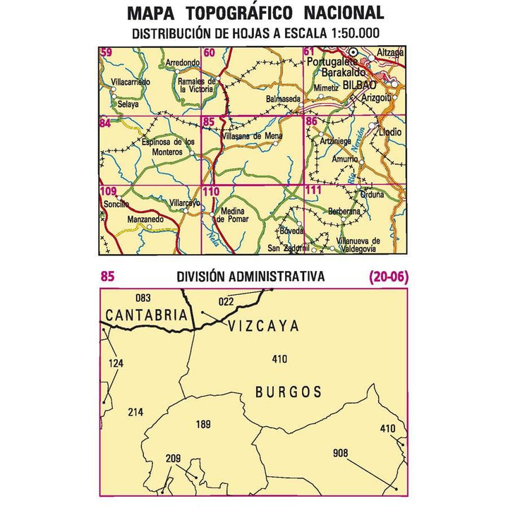 Carte topographique de l'Espagne - Villasana de Mena, n° 0085 | CNIG - 1/50 000 carte pliée CNIG 