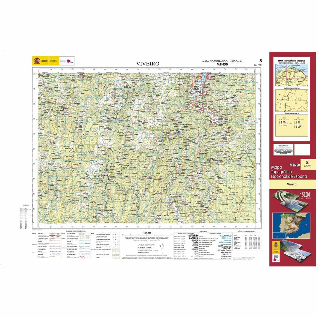 Carte topographique de l'Espagne - Viveiro, n° 0008 | CNIG - 1/50 000 carte pliée CNIG 