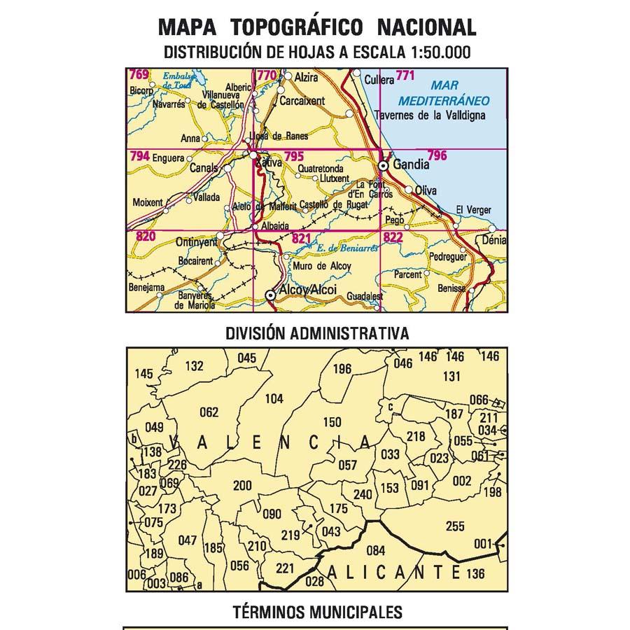 Carte topographique de l'Espagne - Xátiva, n° 0795 | CNIG - 1/50 000 carte pliée CNIG 