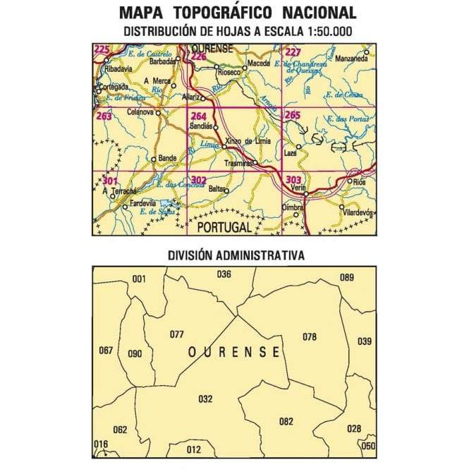 Carte topographique de l'Espagne - Xinzo de Limia, n° 264, n° 0264 | CNIG - 1/50 000 carte pliée CNIG 