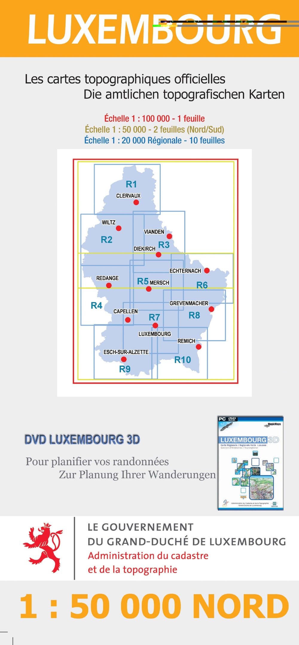 Carte topographique et touristique - Nord du Grand Duché de Luxembourg carte pliée Service topographique du Luxembourg 