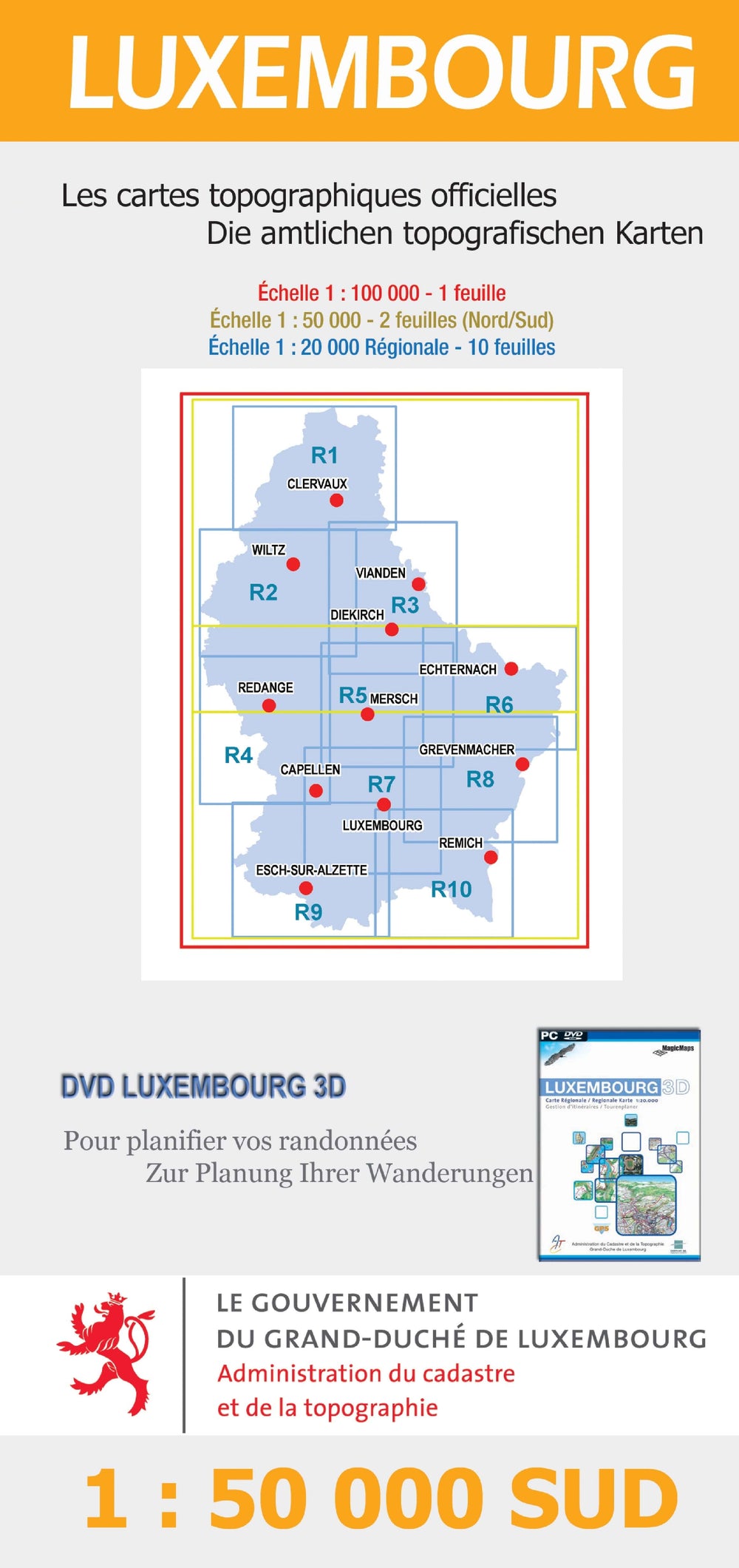 Carte topographique et touristique - Sud du Grand Duché de Luxembourg carte pliée Service topographique du Luxembourg 