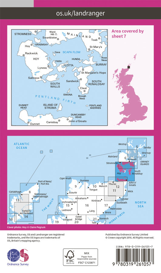 Carte topographique n° 007 - Orkney - Southern Isles (Grande Bretagne) | Ordnance Survey - Landranger carte pliée Ordnance Survey Papier 