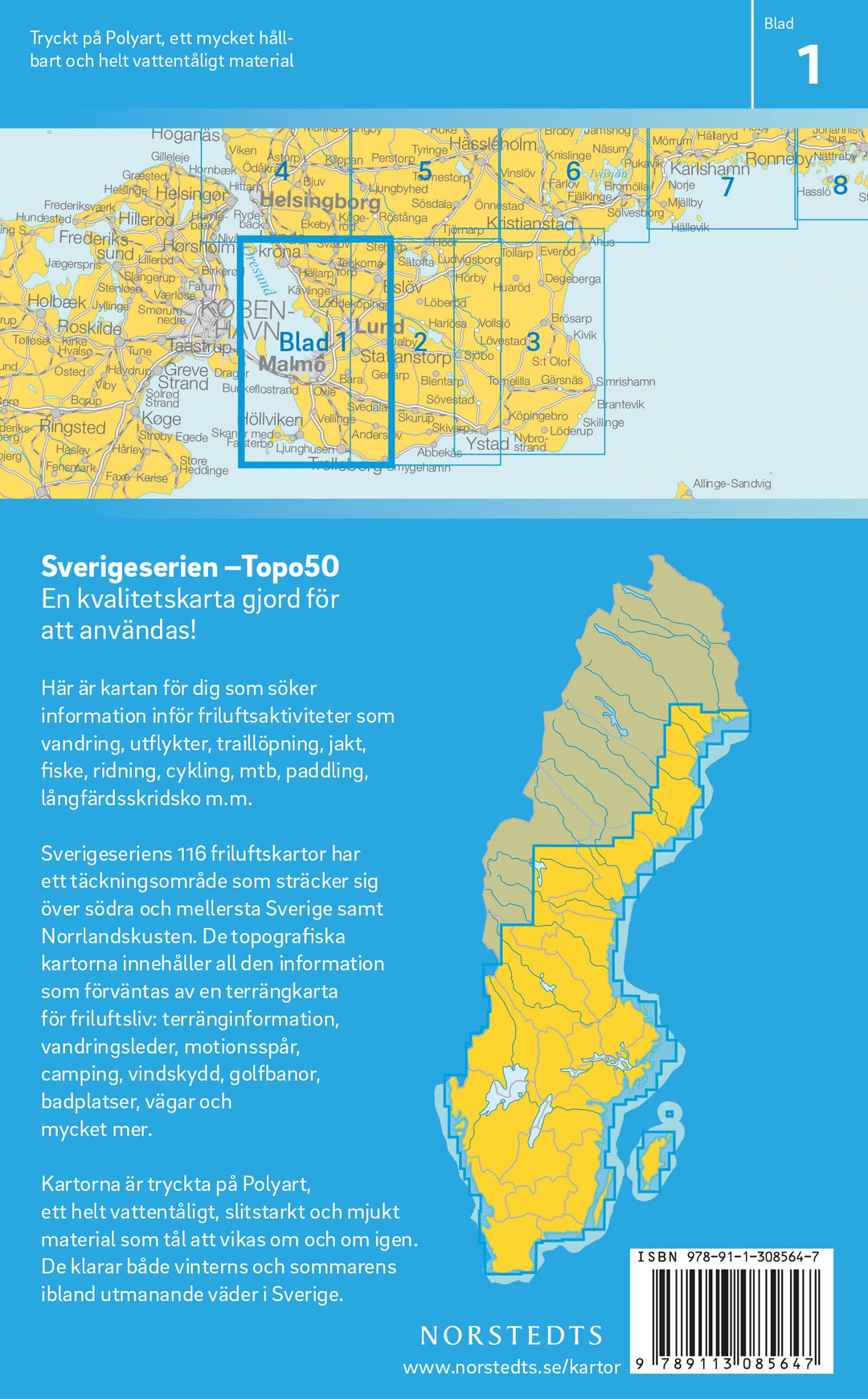 Carte topographique n° 01 - Malmö (Suède) | Norstedts - Sverigeserien carte pliée Norstedts 