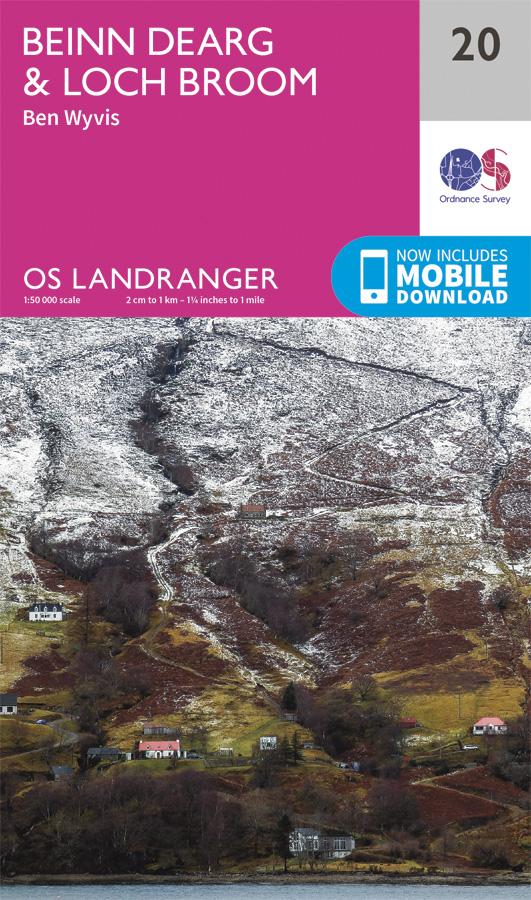 Carte topographique n° 020 - Beinn Dearg, Loch Broom (Ben Wyvis) (Grande Bretagne) | Ordnance Survey - Landranger carte pliée Ordnance Survey 
